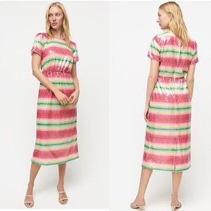 J Crew Short-Sleeve Sequin Dress Watermelon Rainbow Stripe Size 00